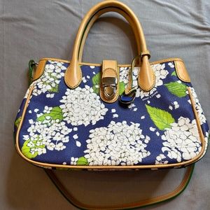 Dooney & Bourke Blue and White Hydrangea Floral Print Bag